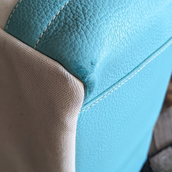 Tiffany blue and off white large leather and fabric tote with original dust bag - Picture 7 of 15